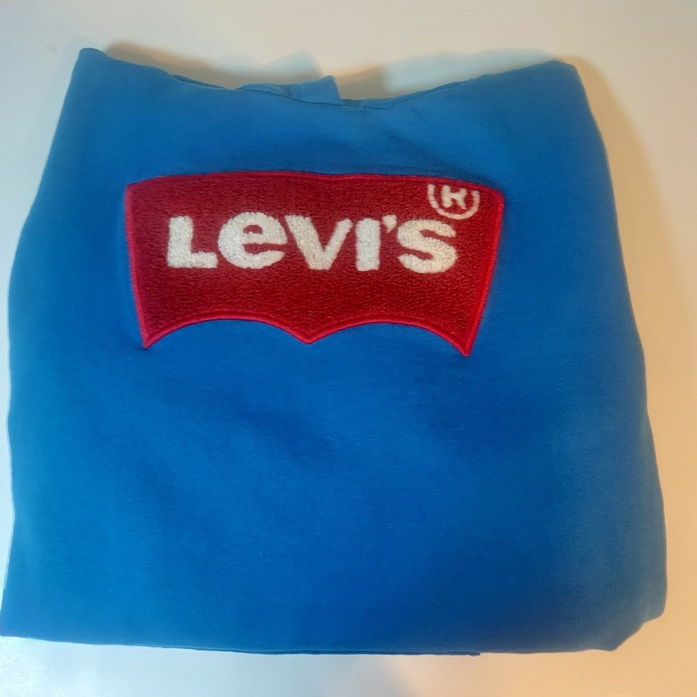 Levis Sweatshirt Youth XL Blue Embroidered Logo Pullover Fleece‎ Hoodie Athletic
